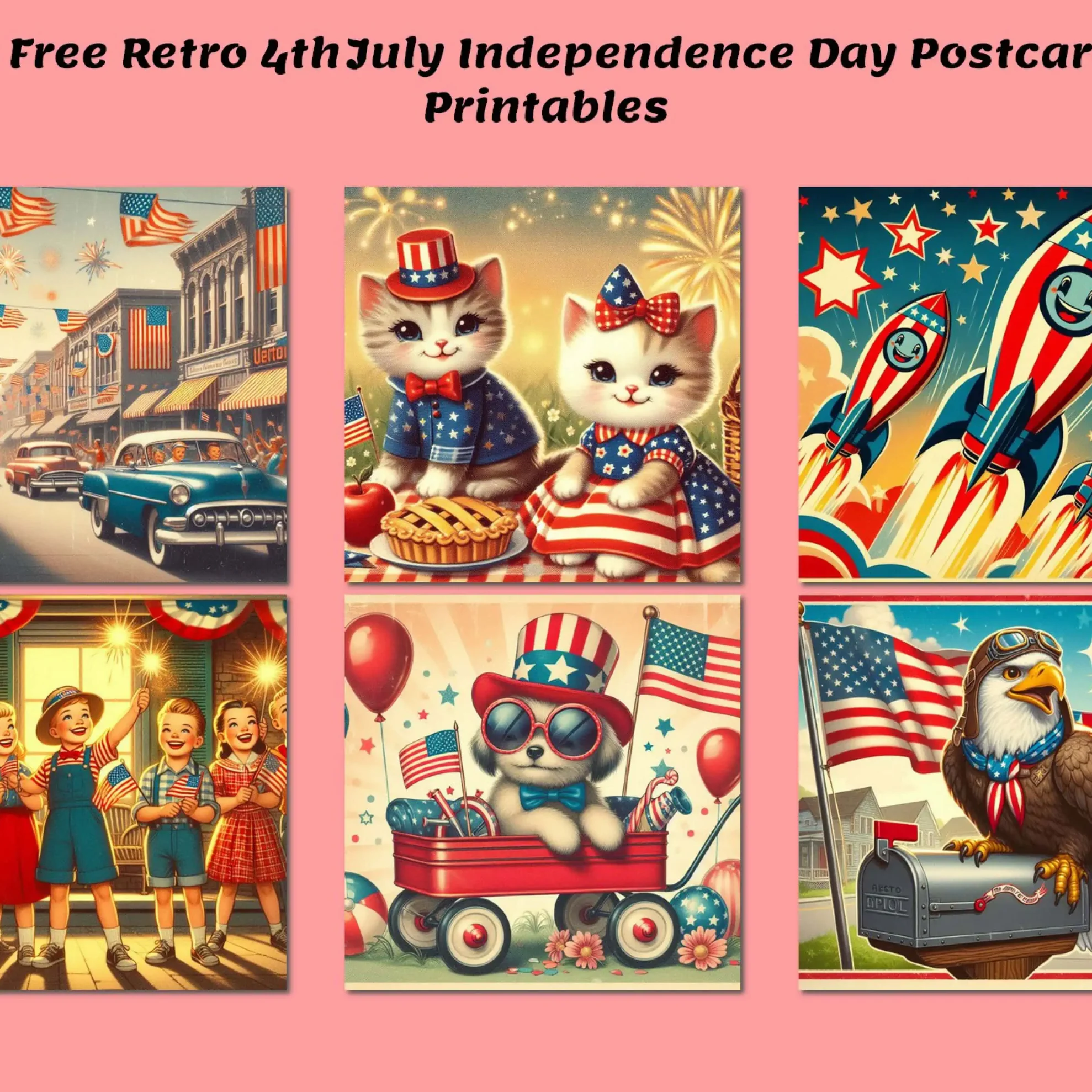6 Free Retro 4th July Independence Day Postcard Printables